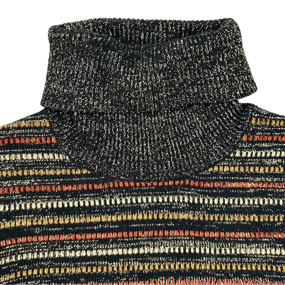 Marc Jacobs Black Gold Brown Metallic Striped Oversized Turtleneck Wool Sweater - Picture 4 of 7